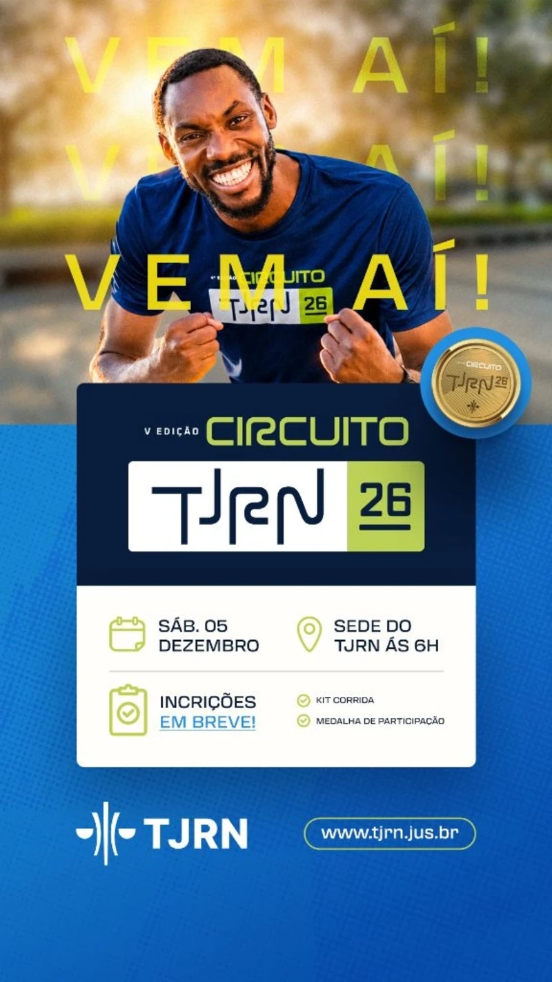 Circuito TJRN 2026 será em 5 de dezembro e amplia vagas de 600 para 700