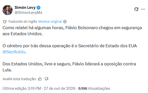 Advogado ligado a Trump diz que Rubio arquitetou fuga de Flávio Bolsonaro para os EUA